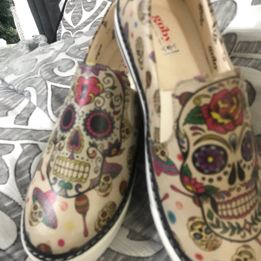 Goby Day of the Dead slip-ons. New without tags.